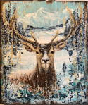 Deer acrilic paint - abstract deer - winter paint