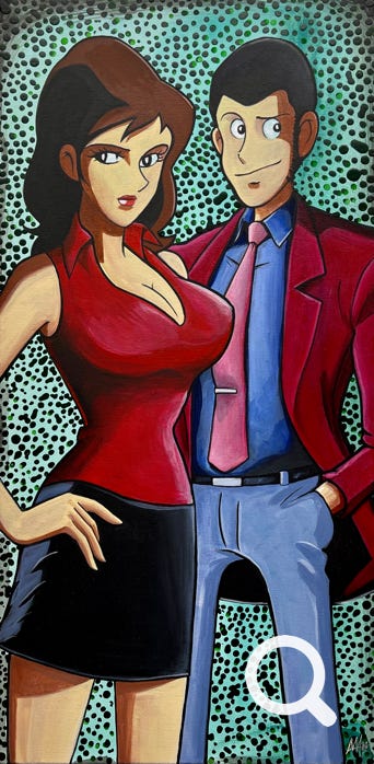 Quadro illustrativo, cartoni animati giapponesi, acrilici su tela